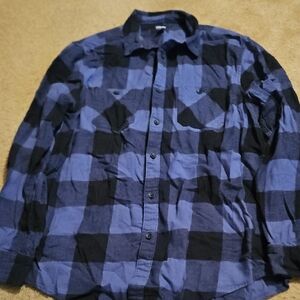 Men's Large Urban Pipeline Blue and Black Plaid Shirt